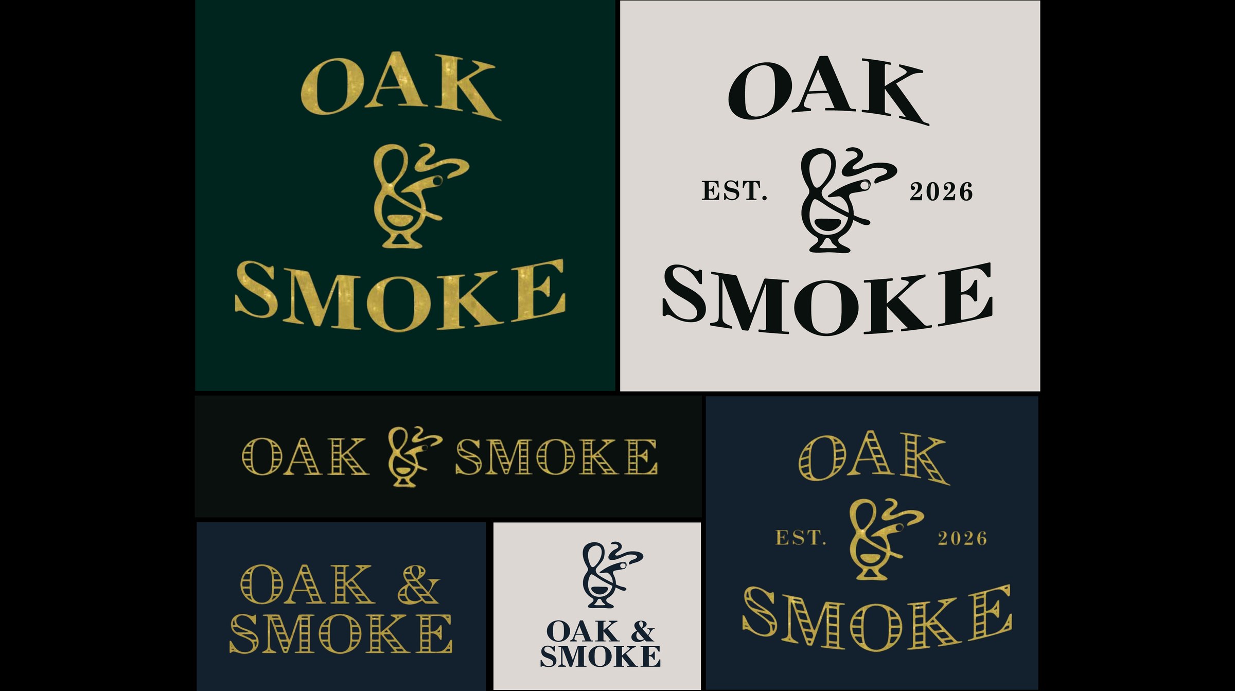 Oak & Smoke logo system in velvet green, navy and gold, designed by Two Dots Studio for One Place Onslow